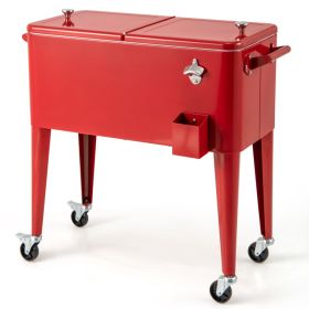 1PC Red Portable Outdoor Patio Cooler Cart