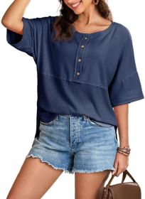 Women's Waffle Knit Top Fashion (Option: Blue-M)