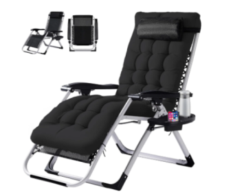 Zero Gravity Chair, Reclining Camping Lounge Chair For Indoor, Reclining Patio Chairs With Cup Holder Trays And Removable Cushion (Color: Black)