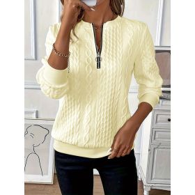 Women's Textured Half Zip Pullover Tops Casual Long Sleeve Crewneck Sweatshirts (Option: Apricot-S)