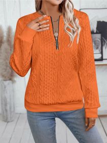Casual Neckline Long-sleeve Zipper Sweaters Women's Clothing (Option: Orange Red-S)