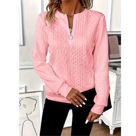 Women's Textured Half Zip Pullover Tops Casual Long Sleeve Crewneck Sweatshirts (Option: Pink-S)