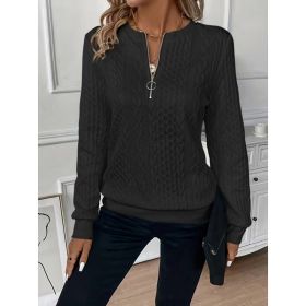 Women's Textured Half Zip Pullover Tops Casual Long Sleeve Crewneck Sweatshirts (Option: Black-S)