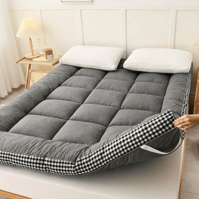 Mattress with checkered three-dimensional edges, 4 colors, King size (Color: gray)