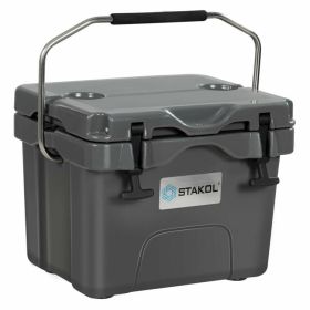 16 Quart 24-Can Capacity Portable Insulated Ice Cooler with 2 Cup Holders (Color: gray)