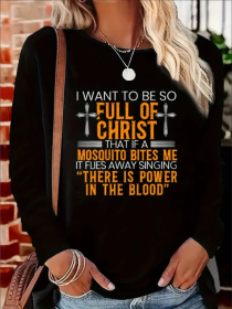 Women's Print Long-sleeved Hoodless Sweatshirt (Option: Black-S)