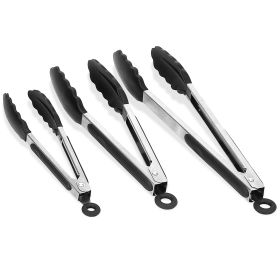 3Pcs Per Set Kitchen Tongs Stainless Steel Locking Food Tongs With Silicon Tips BBQ Cooking Grilling Locking Food Tongs High Heat Resistant 600 F (Option: Silver Black)
