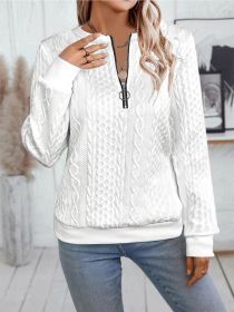 Casual Neckline Long-sleeve Zipper Sweaters Women's Clothing (Option: White-M)
