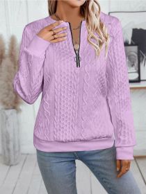 Casual Neckline Long-sleeve Zipper Sweaters Women's Clothing (Option: Violet-XXL)