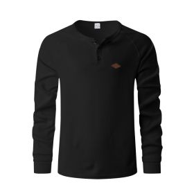 Waffle Buckle Quick-drying Raglan Henry Long Sleeve (Option: Black-XL)