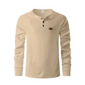 Waffle Buckle Quick-drying Raglan Henry Long Sleeve (Option: Khaki-L)